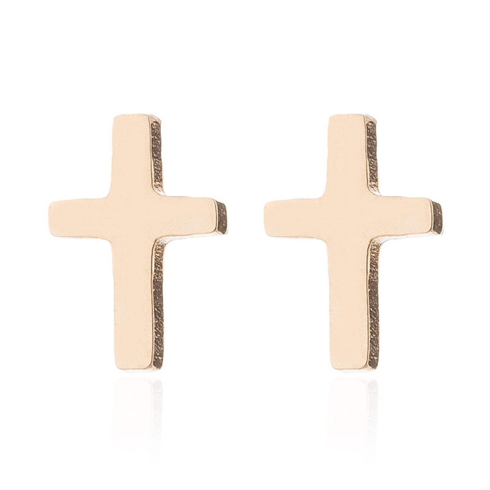 Gold Cross Stud Earrings – Minimal Faith Jewelry, Hypoallergenic Everyday Studs - Picture 5 of 7